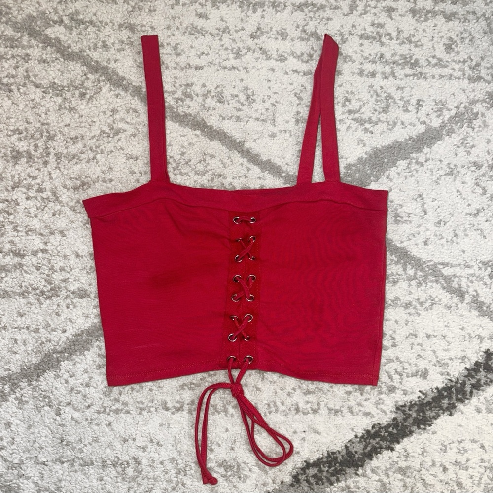 RED LACE UP TOP
